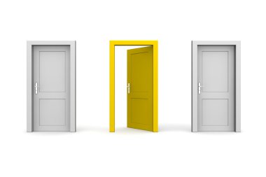 Three Doors - Grey and Yellow - Two Closed, One Open clipart