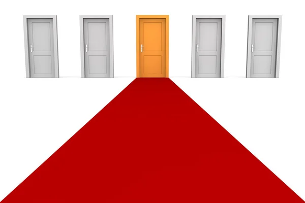 Πέντε πόρτες και ένα κόκκινο χαλί - πορτοκαλί — Φωτογραφία Αρχείου
