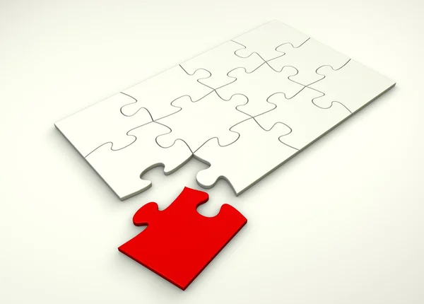Beyaz puzzle - kırmızı parça ayrı — Stok fotoğraf