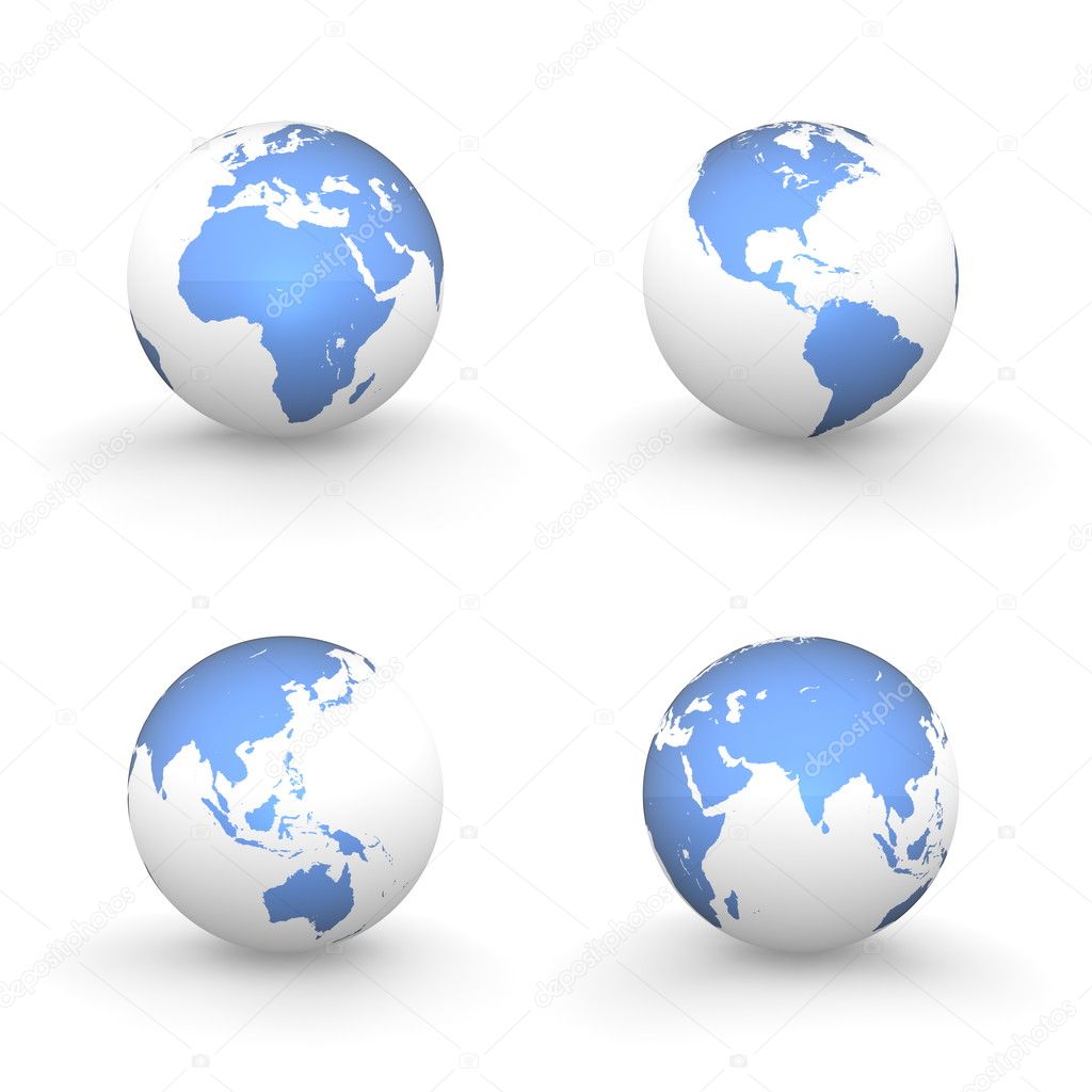 3D Globes in White and Shiny Blue