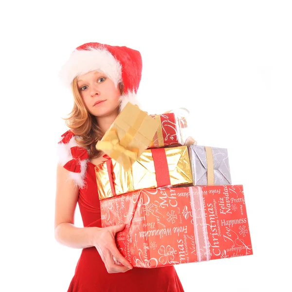 Miss Santa is Losing One Gift Box — Stock Photo, Image