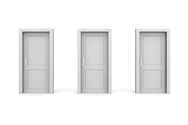 3 つの灰色のドア - 2 つの閉じた、左の 1 つを開く — Φωτογραφία Αρχείου