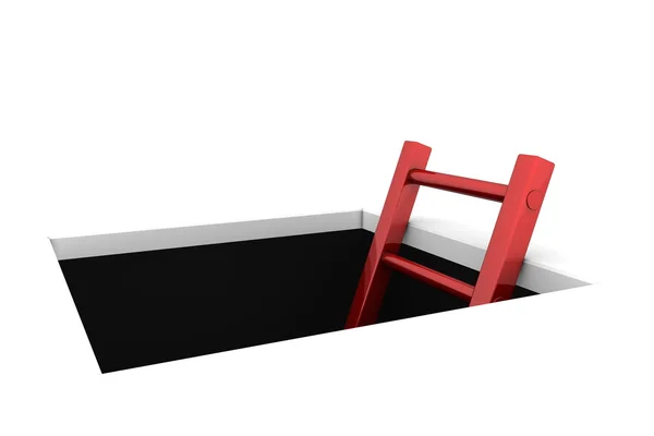 구멍-빛나는 붉은 사다리 등반 — 스톡 사진