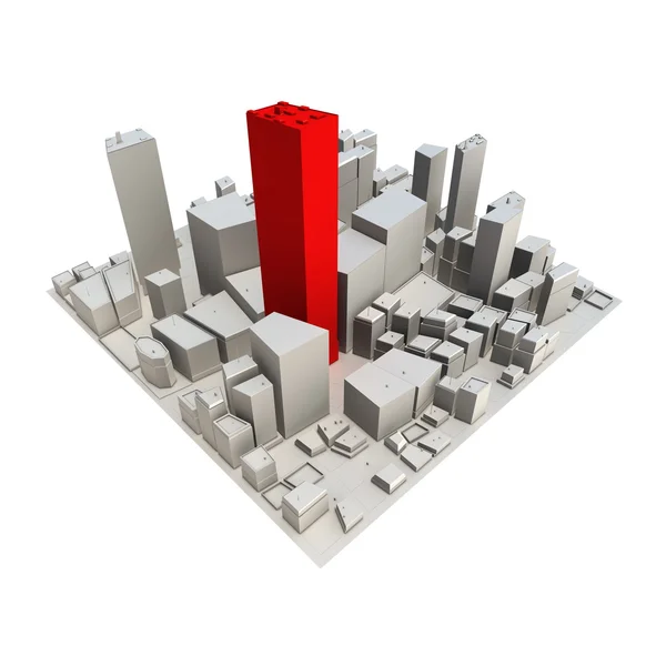 Cityscape Model 3D - Red Skyscraper — Zdjęcie stockowe