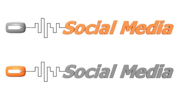 Ordet social media ansluten till en mus - orange och grå — Stockfoto