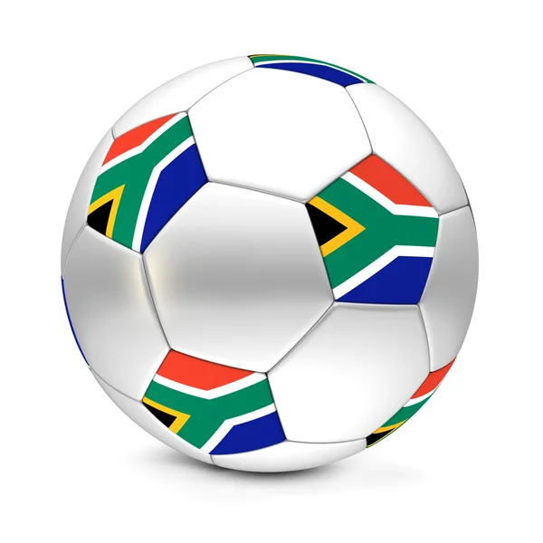 Fútbol clásico en plata metálica y la bandera de Sudáfrica —  Fotos de Stock