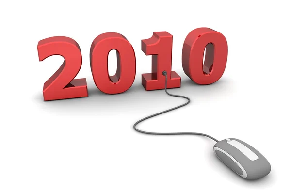 Parlak kırmızı yeni yıl 2010 - gri fare göz atın — Stok fotoğraf