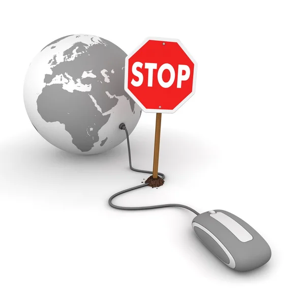 Surfing the Web in Grey - Blocked by a Stop sign — Stock Photo, Image