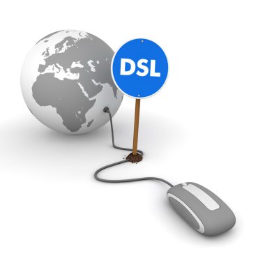 Surfing the Web in Grey - Blue DSL Sign on the Cable clipart