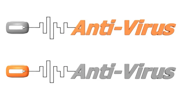 Slovo anti-virus připojen k myši - oranžová a šedá — Stock fotografie