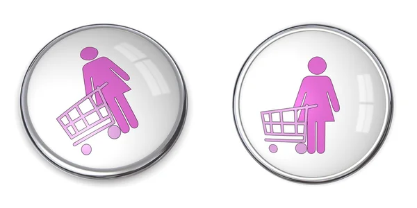 3D Button Woman Shopping — Stock Photo, Image