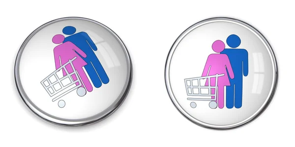 3D Button Couple Shopping — Stock Photo, Image