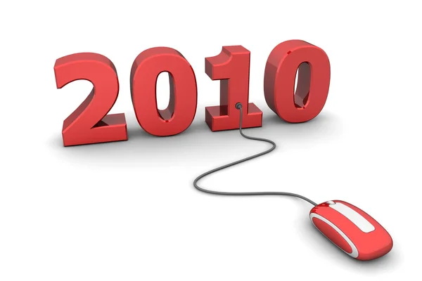 Parlak kırmızı yeni yıl 2010 - kırmızı fare göz atın — Stok fotoğraf