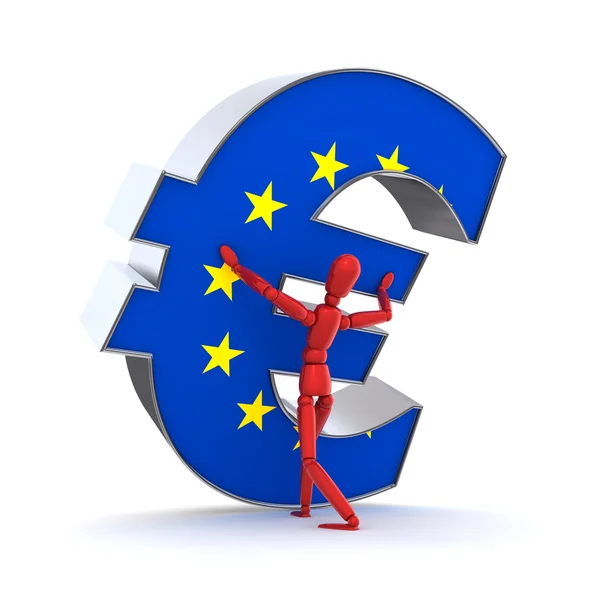 Att hålla upp euron - Europeiska unionens flagga — Stockfoto