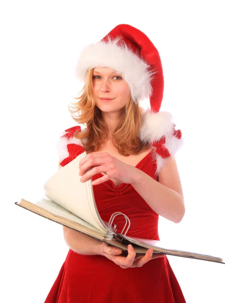 Miss Babbo Natale sta facendo lavori di carta — Foto Stock