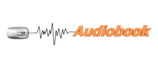 Woord audioboek met grijze muis - oranje — Stockfoto