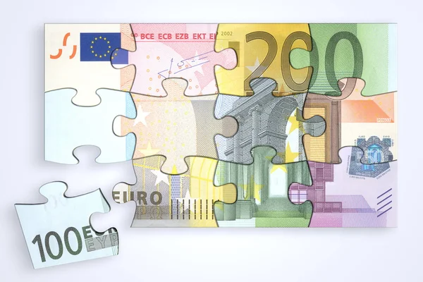 Mixed Euro Notes Puzzle with Separate Piece — Stock Photo, Image