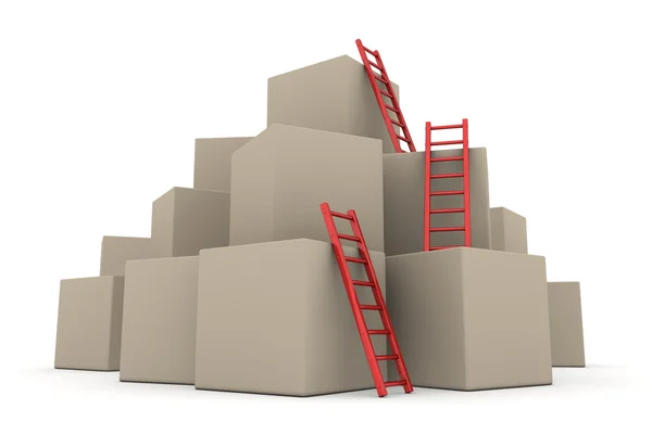 Пакетний ящиків - піднятися з глянсовий червоний сходи — стокове фото