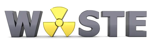 Fekete szó hulladék - sárga nukleáris szimbólum — Stock Fotó