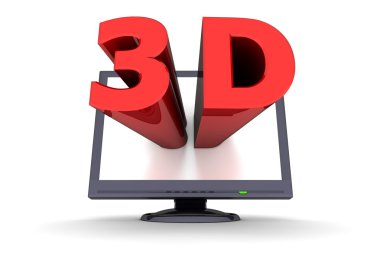 parlak kırmızı kelime 3d üç boyutlu göstermek için siyah düz ekran monitör verilir