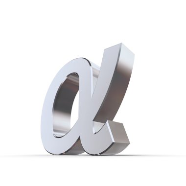 Shiny metallic greek lower 3d letter Alpha made of silver/chrome clipart