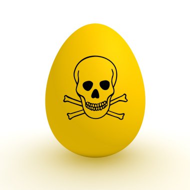 A single yellow egg with a black poison warning sign on it - polluted food clipart