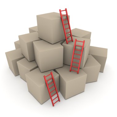 Batch of Boxes - Climb up with Glossy Red Ladders clipart