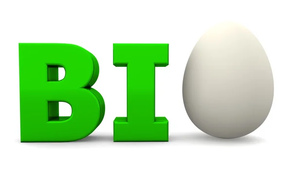 Желто Зеленое Слово Bio Белым Яйцом Скорлупе Заменяющим Букву — стоковое фото