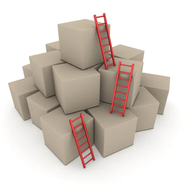 Batch of Boxes - Climb up with Glossy Red Ladders — Stock Photo, Image