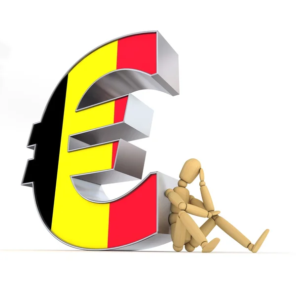 Bambola Lay Figura Seduta Accanto Segno Metallo Euro Chiedendo Superficie — Foto Stock