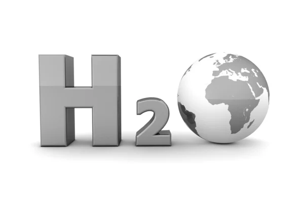 化学符号 H2O 中闪闪发亮的灰色 氢氧化地球仪替换字母 — 图库照片