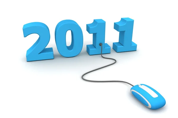 Modern Mavi Bilgisayar Fare Bağlı Mavi Tarihi 2011 Yeni Yıl — Stok fotoğraf