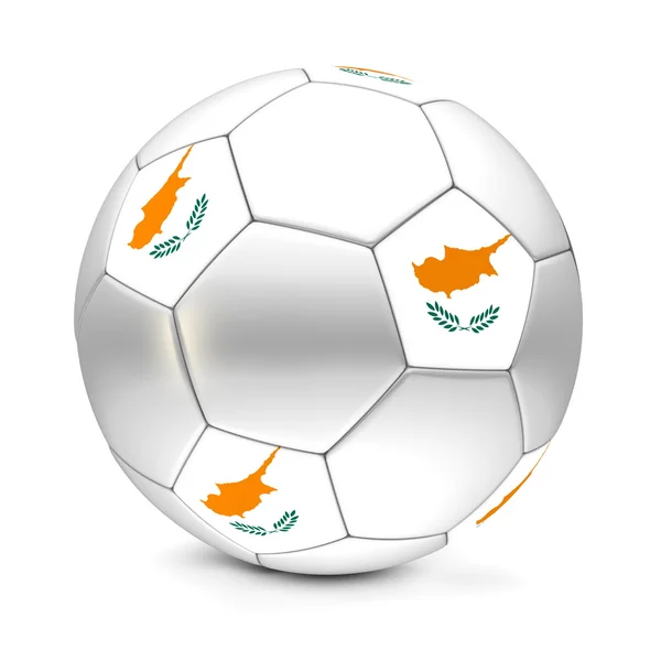 塞浦路斯国旗的五边形上闪闪发亮的足球足球球 — 图库照片