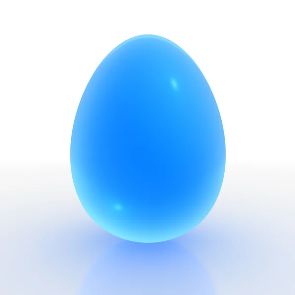 Bir Tek Mavi Şeffaf Parlak Yumurta Beyaz Yansıtıcı Bir Yerde — Stok fotoğraf