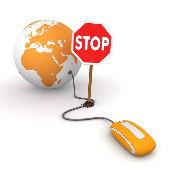 Surfen im Internet in Orange - blockiert durch ein Stoppschild — Stockfoto