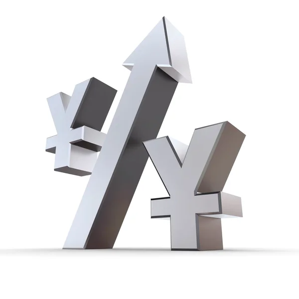 Shiny Metal Percentage Symbol Arrow Zero Replaced Yen Symbols — Stock Photo, Image