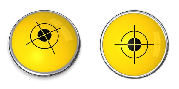 黄色按钮与黑色的十字线 顶部和侧面视图 — 图库照片