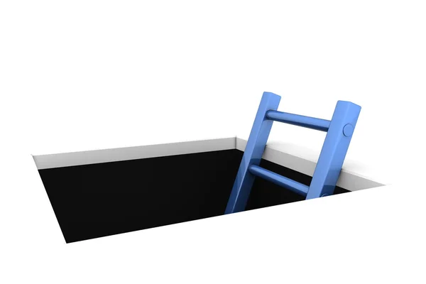 Klim uit het gat - Glanzende Blauwe Ladder — Stockfoto