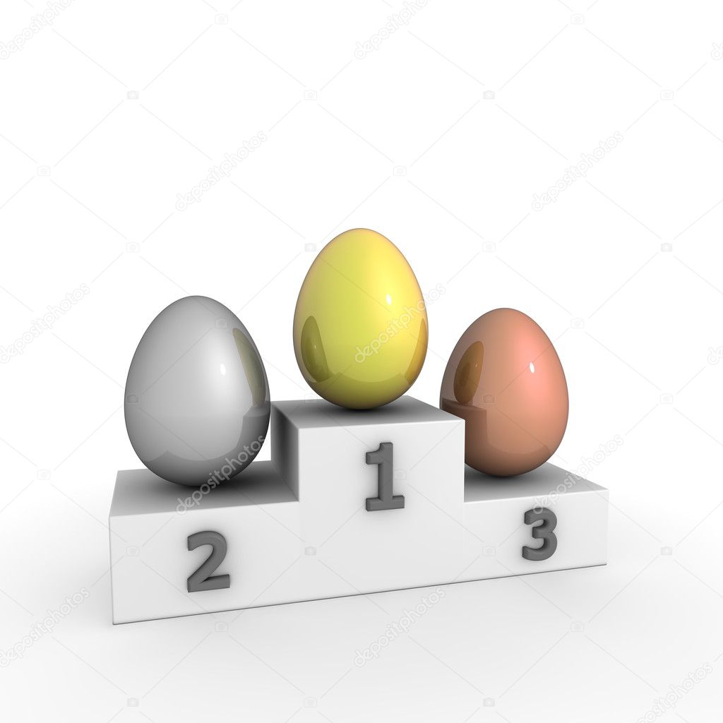 Victroy podium with three eggs in gold, silver, bronze