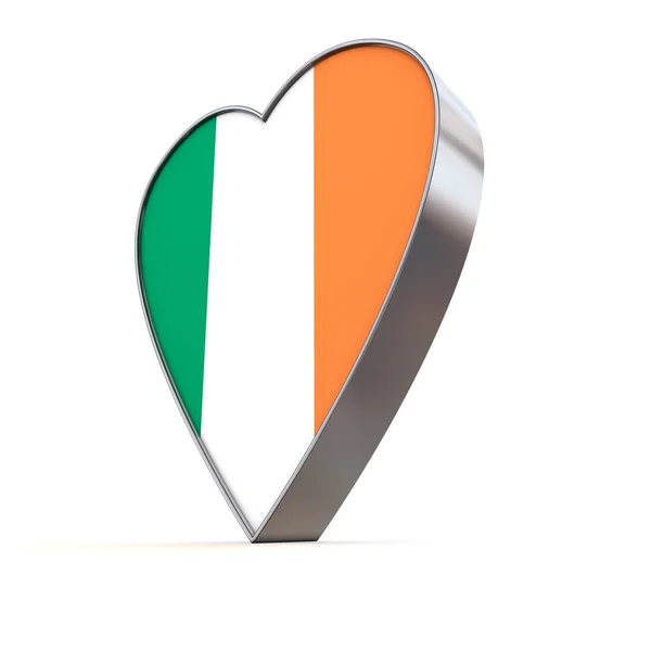 Coração Metálico Brilhante Sólido Bandeira da Irlanda — Fotografia de Stock