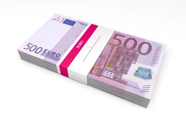Pacote de notas de 500 euros com invólucro bancário — Fotografia de Stock