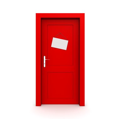 Closed Red Door With Door Sign clipart