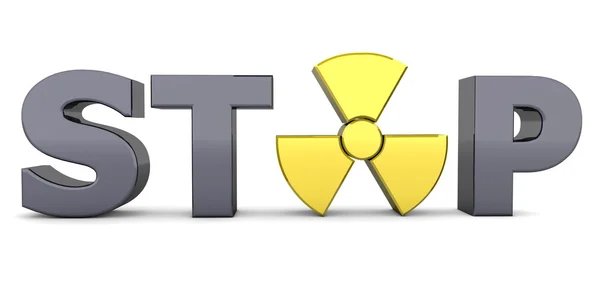 Svart ordstopp - gult nukleært symbol – stockfoto