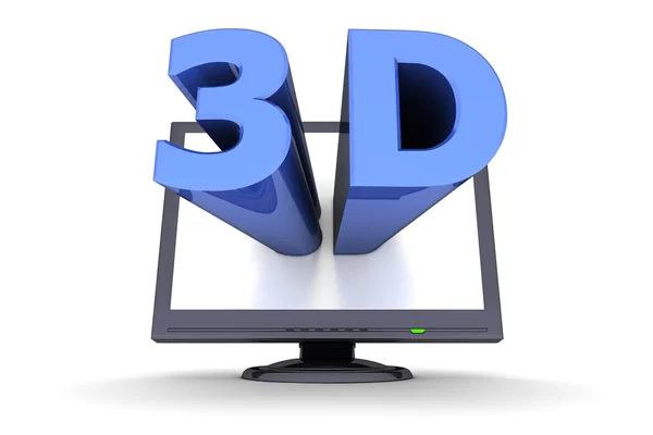 Black Flat Screen Monitor - Blue Word 3D — Stock Photo, Image