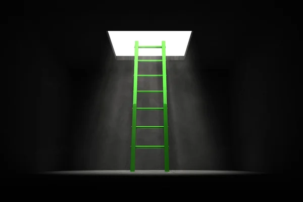 Exit the Dark - Green Ladder to the Light — Stock Photo, Image
