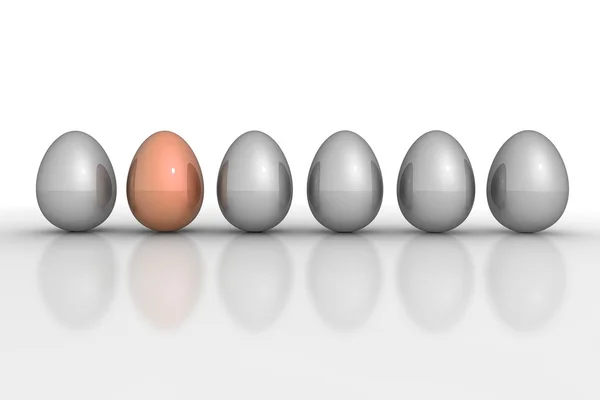 Έξι μεταλλικό αυγά σε μια γραμμή - γκρι και χαλκού — Φωτογραφία Αρχείου