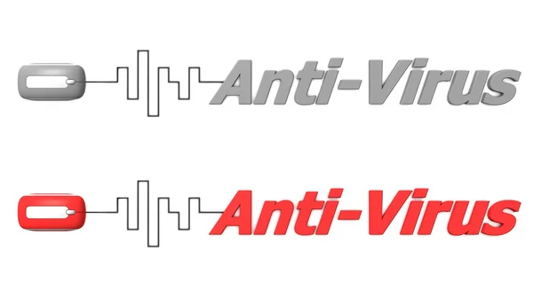 Slovo anti-virus připojen k myši - červená a šedá — Stock fotografie
