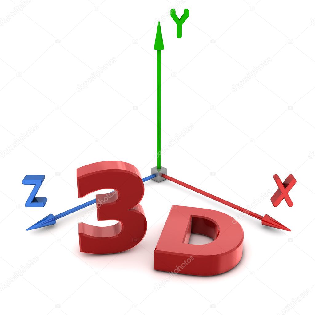 Red 3D and Space Coordinate System XYZ