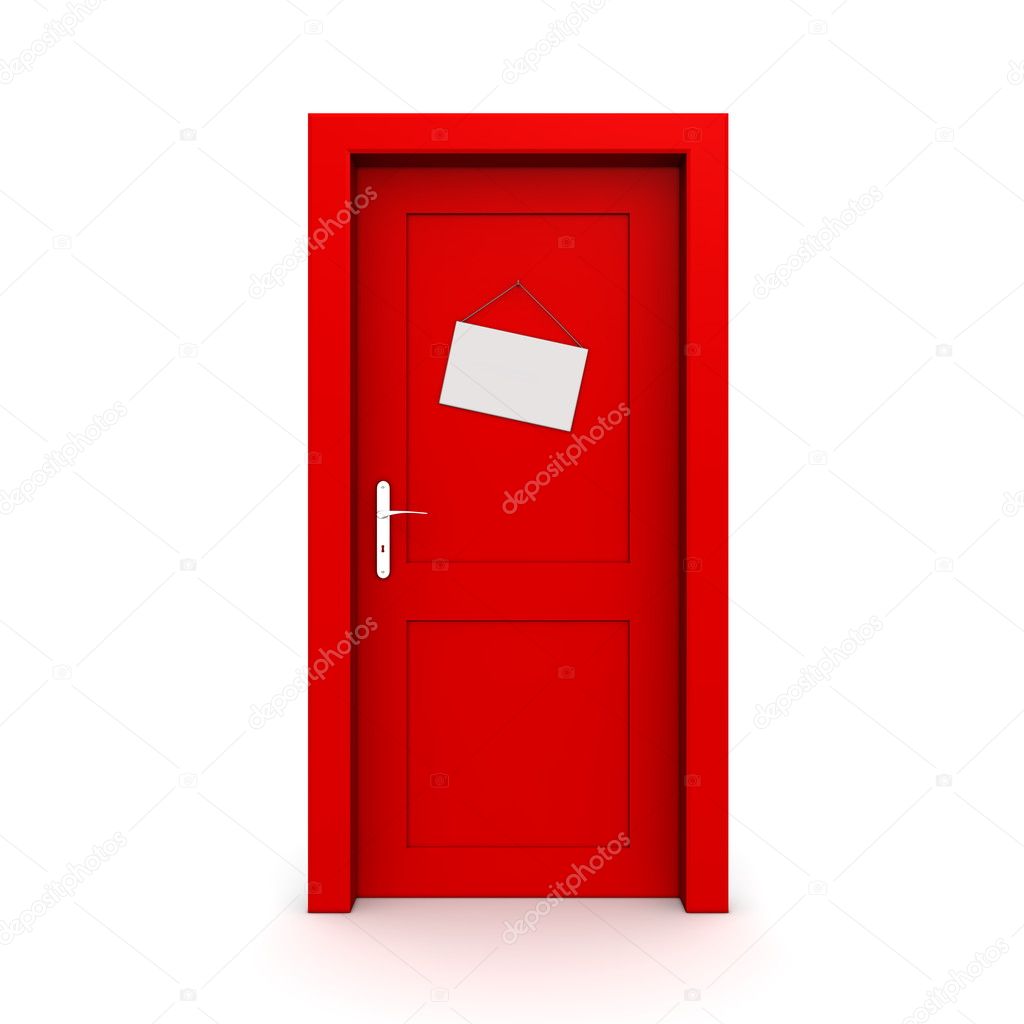 Closed Red Door With Door Sign