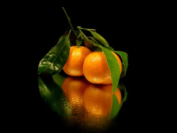 Mandarine mit Blättern — Stockfoto